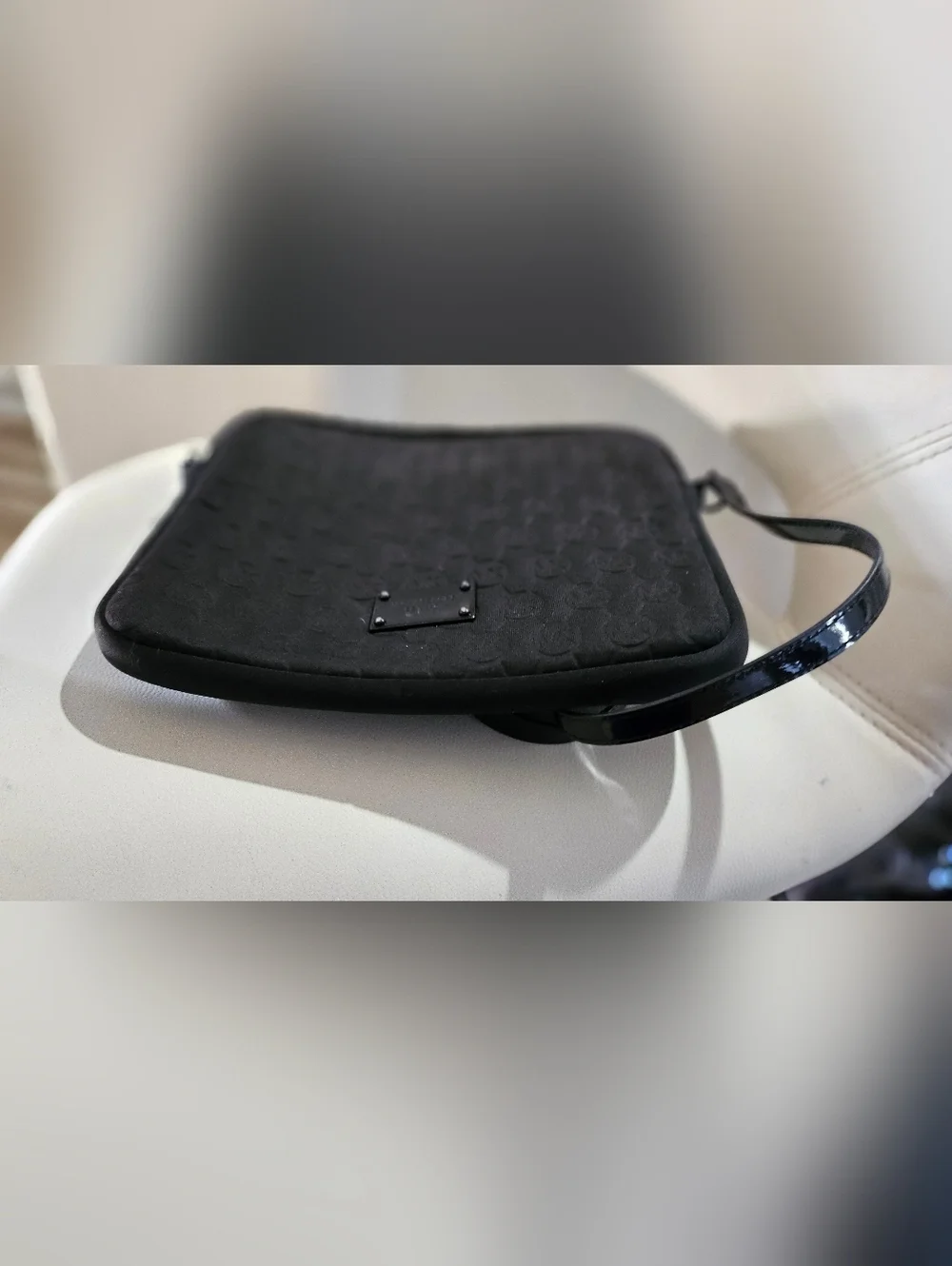 Michael Kors Mono Embossed Neoprene iPad Crossbody Bag Black Padded Tablet Purse